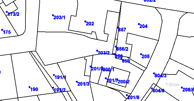 Parcela st. 203/2 v KÚ Stochov, Katastrální mapa