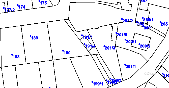 Parcela st. 191/4 v KÚ Stochov, Katastrální mapa