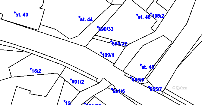 Parcela st. 109/1 v KÚ Stojice, Katastrální mapa