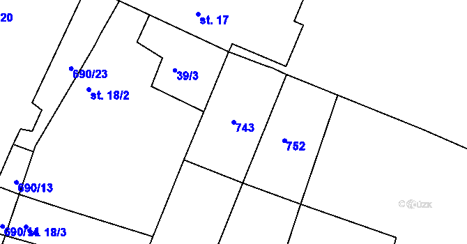 Parcela st. 743 v KÚ Stojice, Katastrální mapa