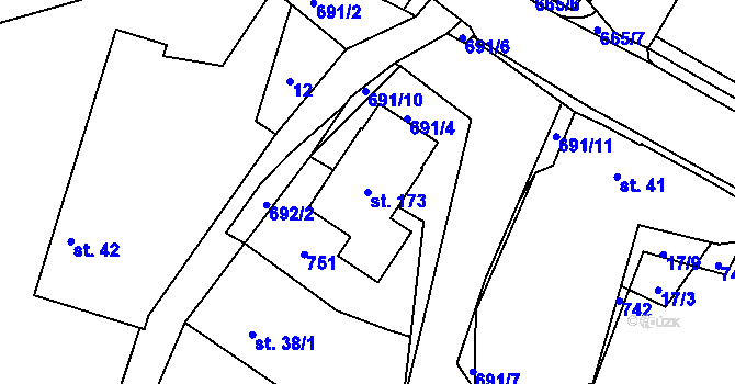 Parcela st. 173 v KÚ Stojice, Katastrální mapa