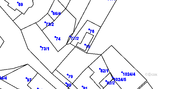 Parcela st. 75 v KÚ Stonařov, Katastrální mapa