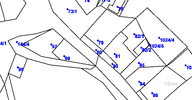 Parcela st. 80 v KÚ Stonařov, Katastrální mapa