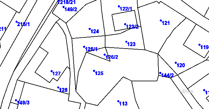 Parcela st. 126/2 v KÚ Stonařov, Katastrální mapa