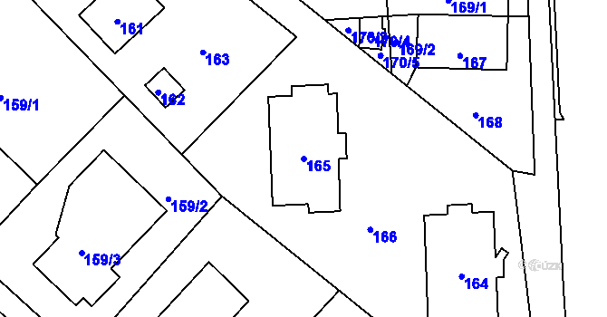 Parcela st. 165 v KÚ Stonařov, Katastrální mapa
