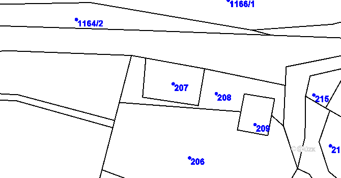 Parcela st. 207 v KÚ Stonařov, Katastrální mapa