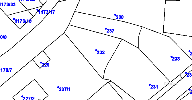 Parcela st. 232 v KÚ Stonařov, Katastrální mapa