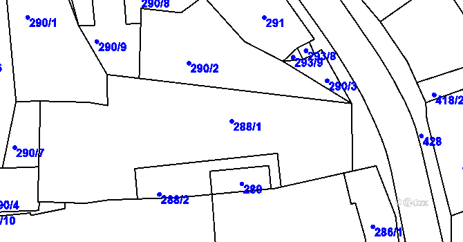Parcela st. 288/1 v KÚ Stonařov, Katastrální mapa