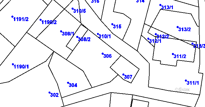 Parcela st. 306 v KÚ Stonařov, Katastrální mapa
