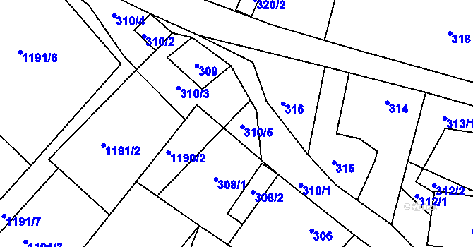 Parcela st. 310/1 v KÚ Stonařov, Katastrální mapa