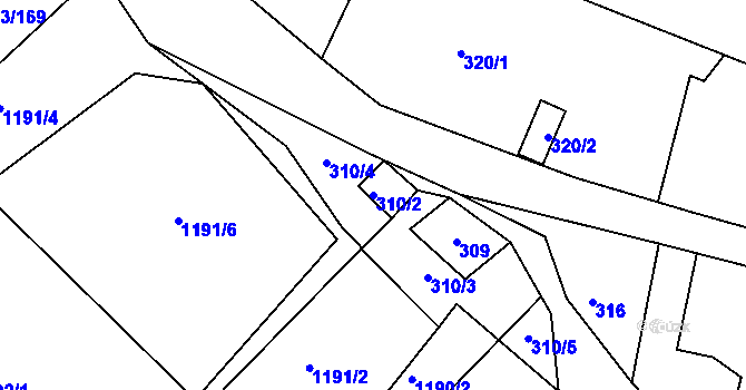 Parcela st. 310/2 v KÚ Stonařov, Katastrální mapa