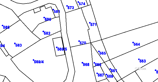 Parcela st. 570 v KÚ Stonařov, Katastrální mapa