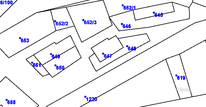 Parcela st. 647 v KÚ Stonařov, Katastrální mapa