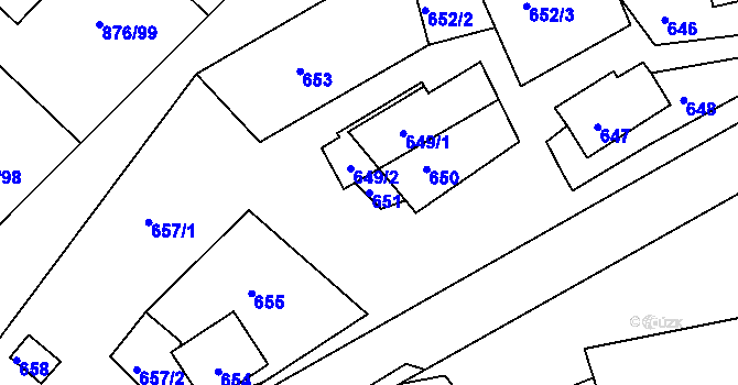 Parcela st. 651 v KÚ Stonařov, Katastrální mapa