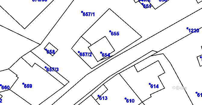 Parcela st. 654 v KÚ Stonařov, Katastrální mapa