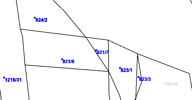 Parcela st. 821/7 v KÚ Stonařov, Katastrální mapa