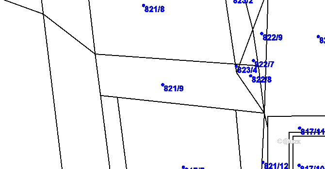 Parcela st. 821/9 v KÚ Stonařov, Katastrální mapa