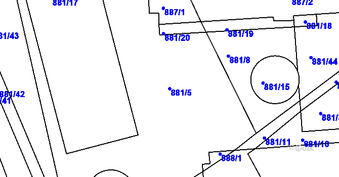 Parcela st. 881/5 v KÚ Stonařov, Katastrální mapa