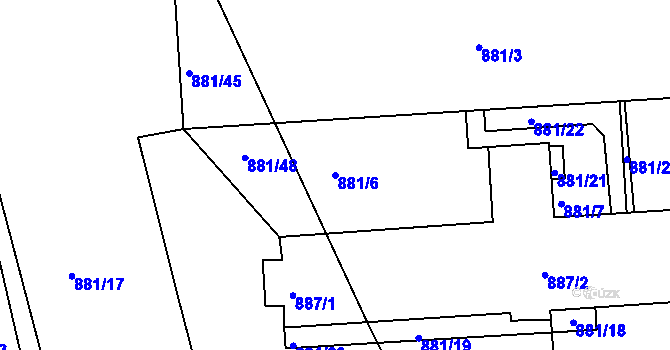 Parcela st. 881/6 v KÚ Stonařov, Katastrální mapa