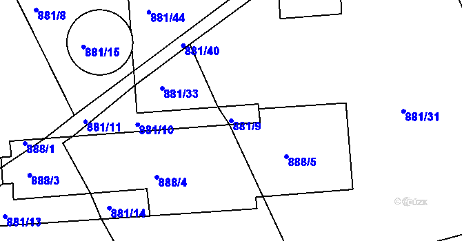 Parcela st. 881/9 v KÚ Stonařov, Katastrální mapa