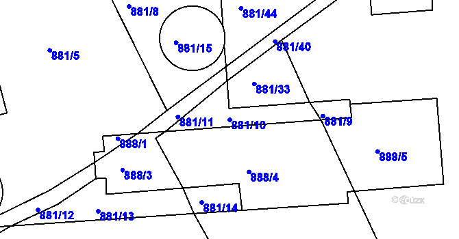 Parcela st. 881/10 v KÚ Stonařov, Katastrální mapa