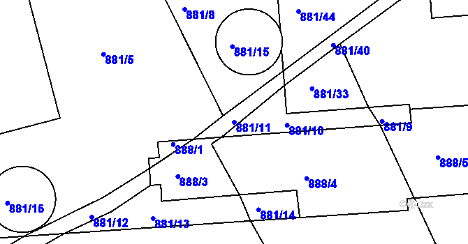Parcela st. 881/11 v KÚ Stonařov, Katastrální mapa