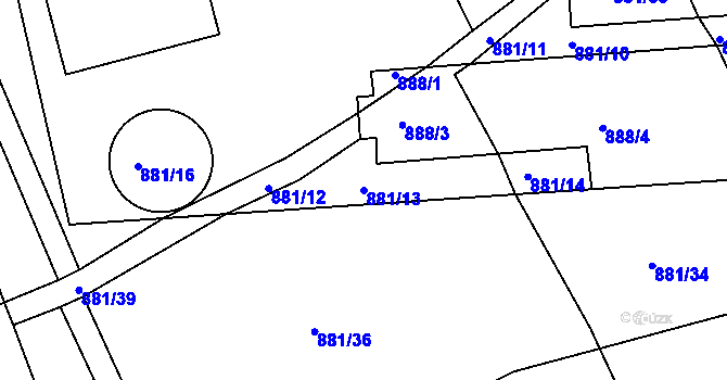 Parcela st. 881/13 v KÚ Stonařov, Katastrální mapa