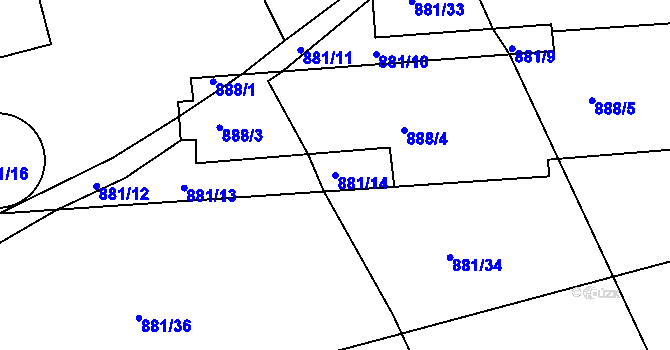 Parcela st. 881/14 v KÚ Stonařov, Katastrální mapa