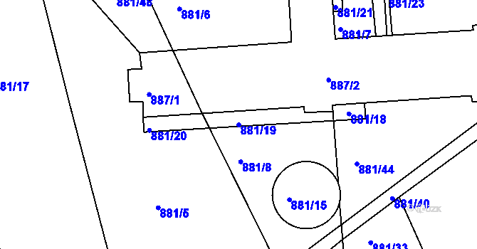 Parcela st. 881/19 v KÚ Stonařov, Katastrální mapa
