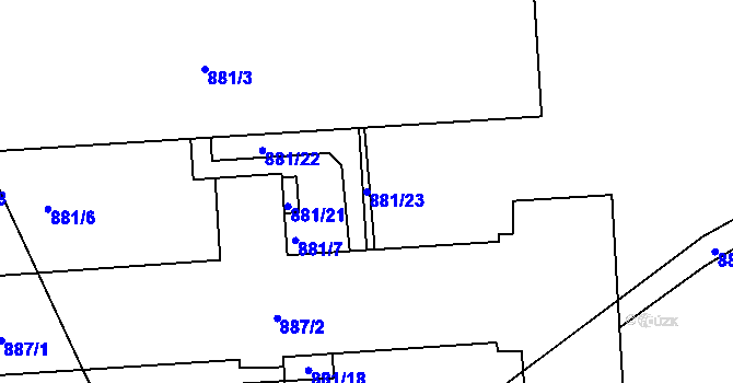 Parcela st. 881/23 v KÚ Stonařov, Katastrální mapa