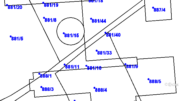 Parcela st. 881/33 v KÚ Stonařov, Katastrální mapa