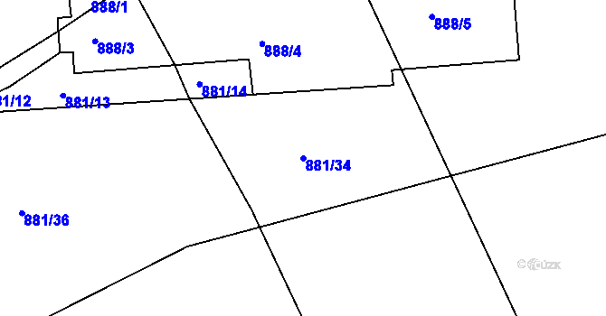 Parcela st. 881/34 v KÚ Stonařov, Katastrální mapa