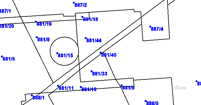 Parcela st. 881/40 v KÚ Stonařov, Katastrální mapa