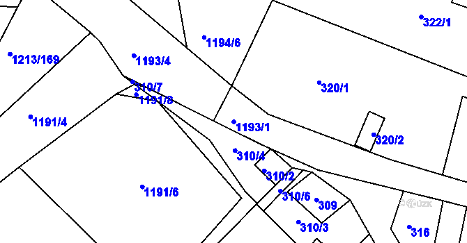 Parcela st. 1193/1 v KÚ Stonařov, Katastrální mapa