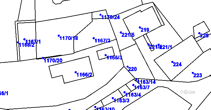 Parcela st. 1166/3 v KÚ Stonařov, Katastrální mapa