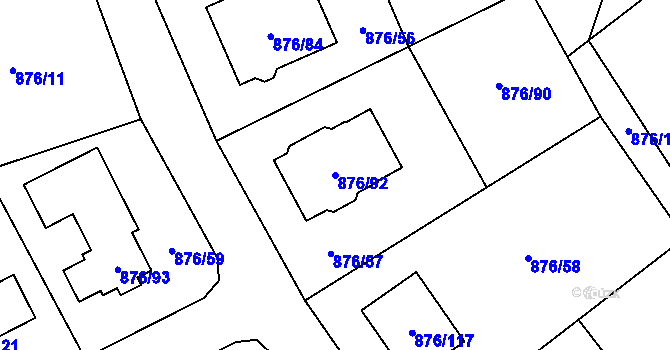 Parcela st. 876/92 v KÚ Stonařov, Katastrální mapa