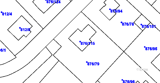 Parcela st. 876/115 v KÚ Stonařov, Katastrální mapa