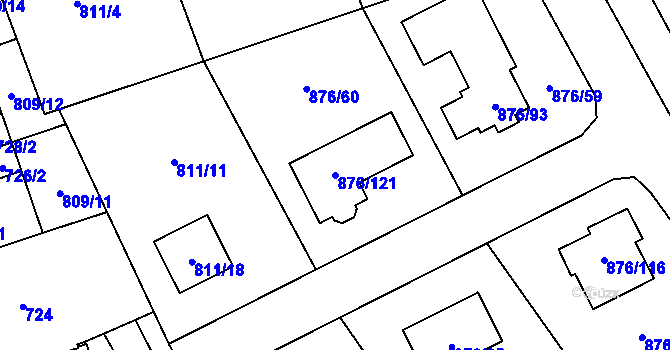 Parcela st. 876/121 v KÚ Stonařov, Katastrální mapa