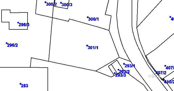 Parcela st. 301/1 v KÚ Stonařov, Katastrální mapa