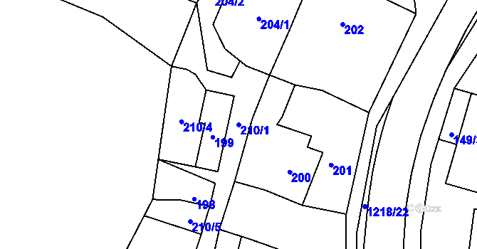 Parcela st. 210/1 v KÚ Stonařov, Katastrální mapa