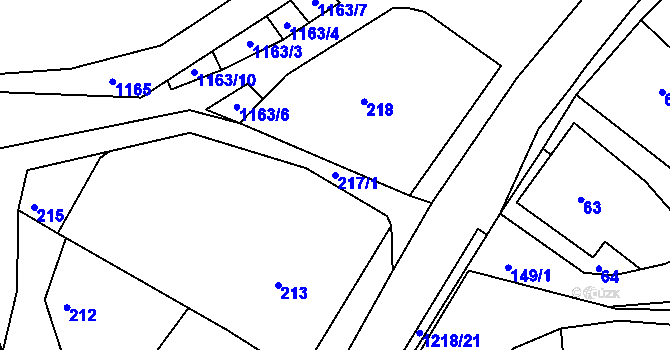 Parcela st. 217/1 v KÚ Stonařov, Katastrální mapa