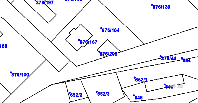 Parcela st. 876/208 v KÚ Stonařov, Katastrální mapa