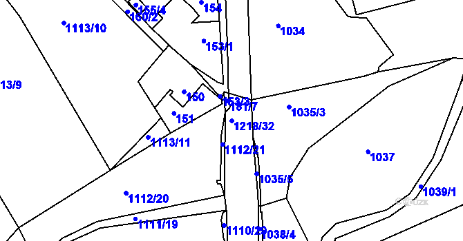 Parcela st. 1218/32 v KÚ Stonařov, Katastrální mapa