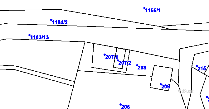 Parcela st. 207/1 v KÚ Stonařov, Katastrální mapa