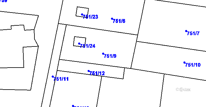Parcela st. 751/9 v KÚ Stonava, Katastrální mapa