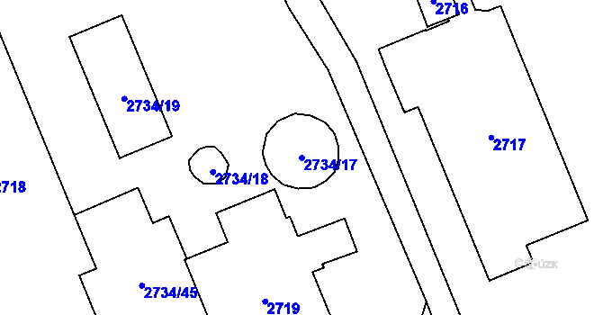Parcela st. 2734/17 v KÚ Stonava, Katastrální mapa