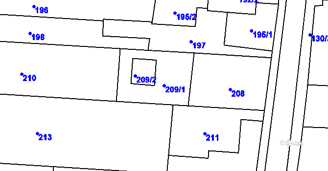 Parcela st. 209/1 v KÚ Stonava, Katastrální mapa