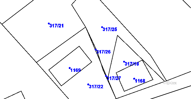 Parcela st. 317/26 v KÚ České Žleby, Katastrální mapa
