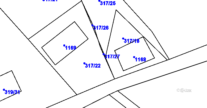 Parcela st. 317/27 v KÚ České Žleby, Katastrální mapa