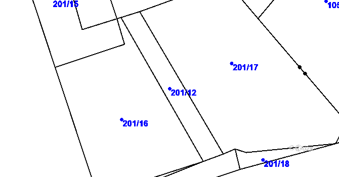 Parcela st. 201/12 v KÚ Radvanovice, Katastrální mapa